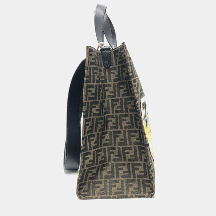 Pre Owned Fendi Zucca Pokemon Dragonite 2-Way Shoulder Bag/Tote Bag In Canvas/Leather Brown