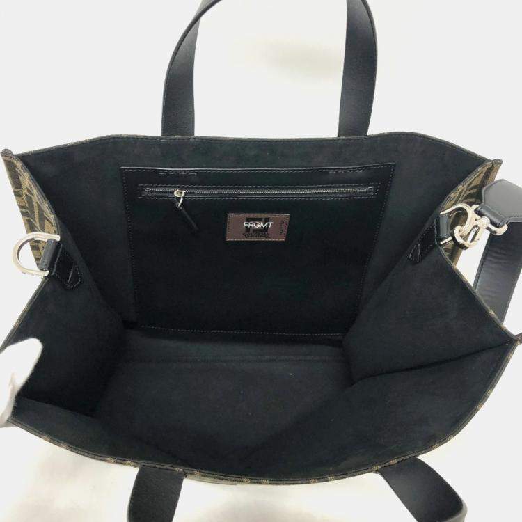 Pre Owned Fendi Zucca Pokemon Dragonite 2-Way Shoulder Bag/Tote Bag In Canvas/Leather Brown