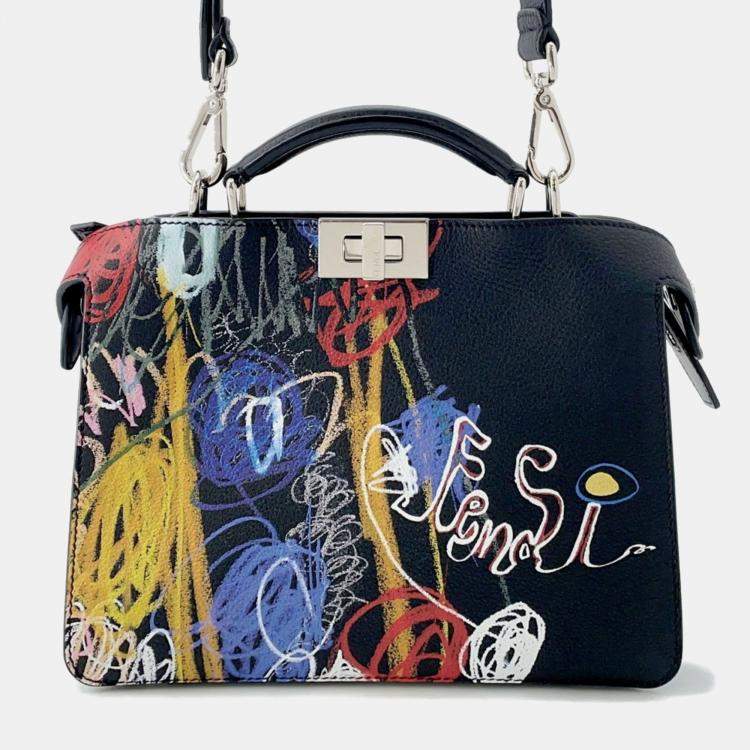 Pre Owned Fendi Peekaboo Iseeu Mini Leather Handbag Black