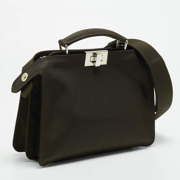 Pre Owned Fendi Peekaboo Iseeu Small Olive Green Nylon Top Handle Bag