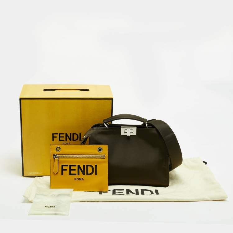 Pre Owned Fendi Peekaboo Iseeu Small Olive Green Nylon Top Handle Bag