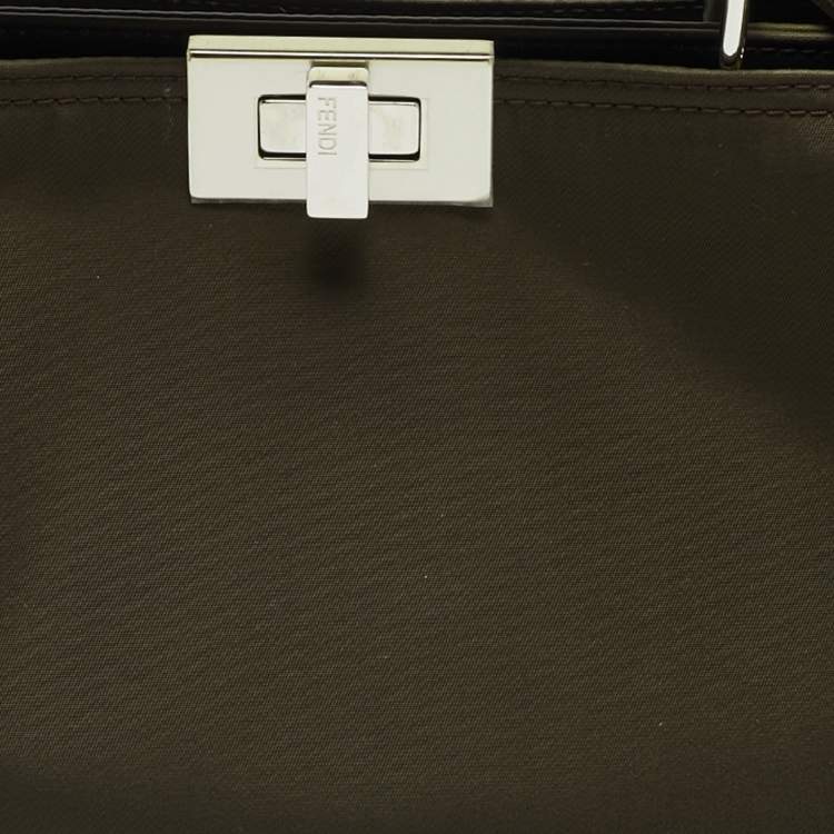 Pre Owned Fendi Peekaboo Iseeu Small Olive Green Nylon Top Handle Bag