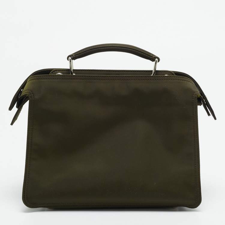 Pre Owned Fendi Peekaboo Iseeu Small Olive Green Nylon Top Handle Bag