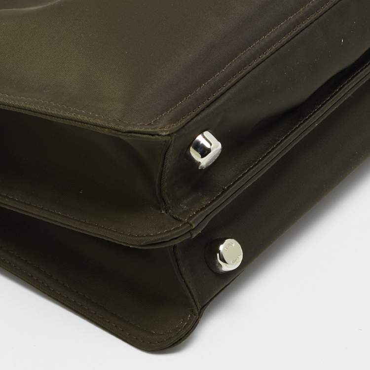 Pre Owned Fendi Peekaboo Iseeu Small Olive Green Nylon Top Handle Bag