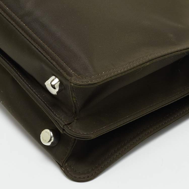 Pre Owned Fendi Peekaboo Iseeu Small Olive Green Nylon Top Handle Bag