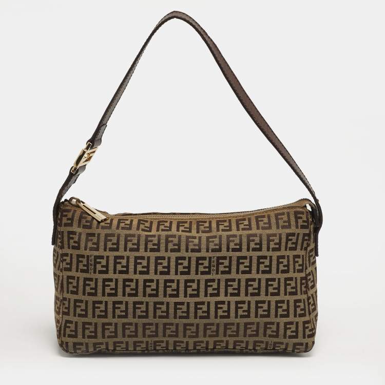 Pre Owned Fendi Beige/Brown Zucchino Canvas Pochette Bag