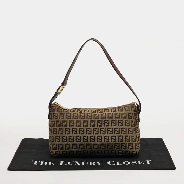 Pre Owned Fendi Beige/Brown Zucchino Canvas Pochette Bag
