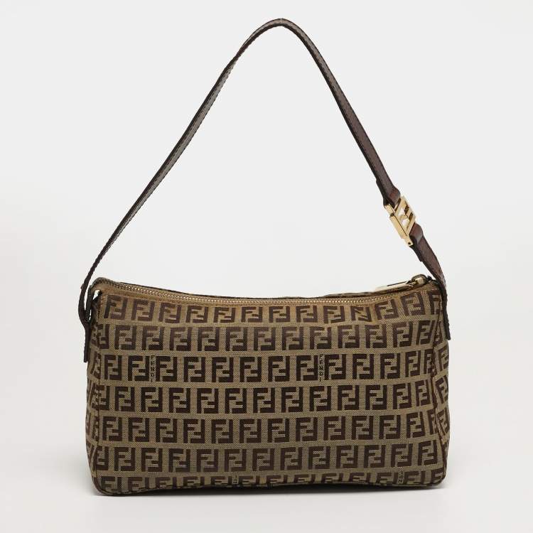 Pre Owned Fendi Beige/Brown Zucchino Canvas Pochette Bag