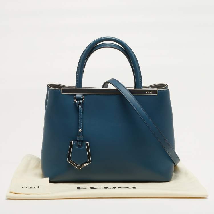 Pre Owned Fendi 2Jours Petite Blue Leather Tote