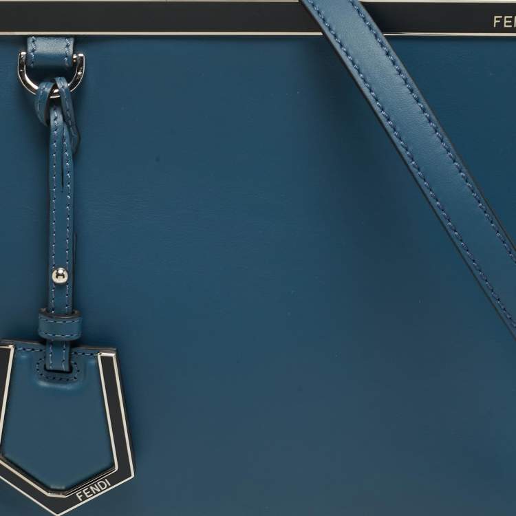 Pre Owned Fendi 2Jours Petite Blue Leather Tote