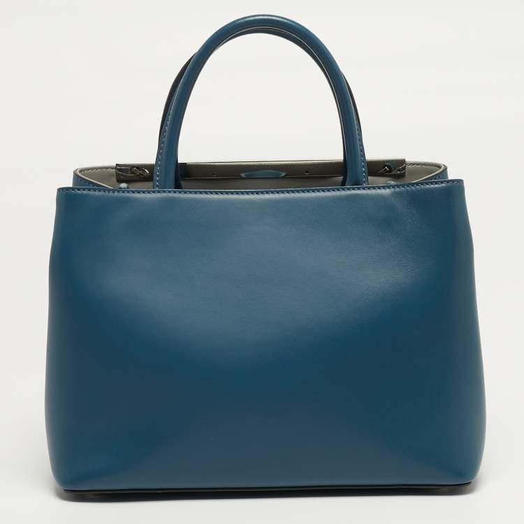 Pre Owned Fendi 2Jours Petite Blue Leather Tote