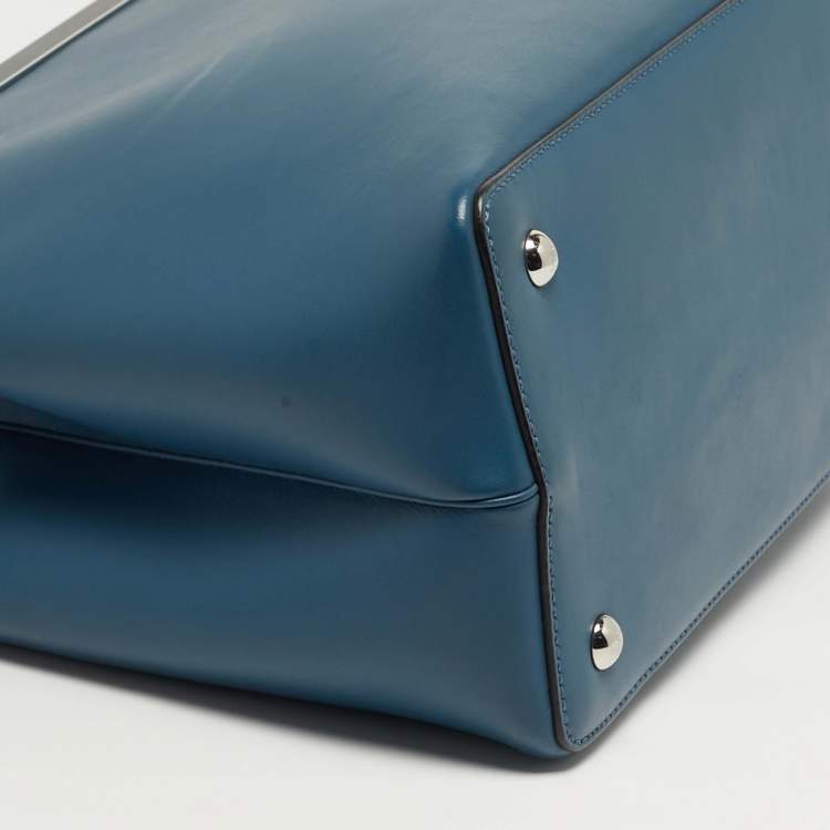 Pre Owned Fendi 2Jours Petite Blue Leather Tote