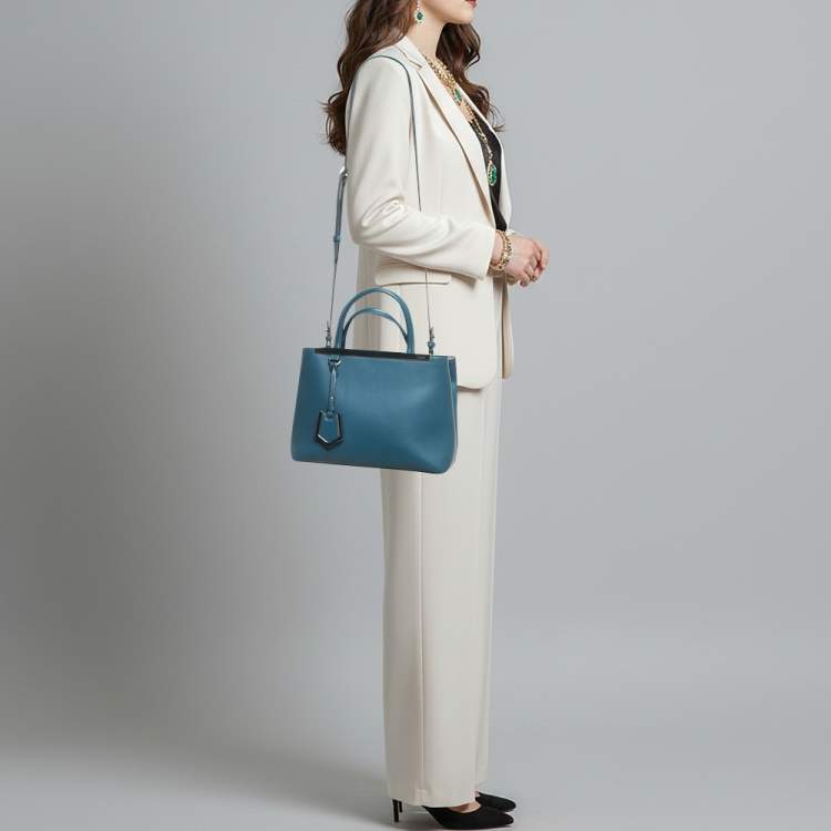 Pre Owned Fendi 2Jours Petite Blue Leather Tote