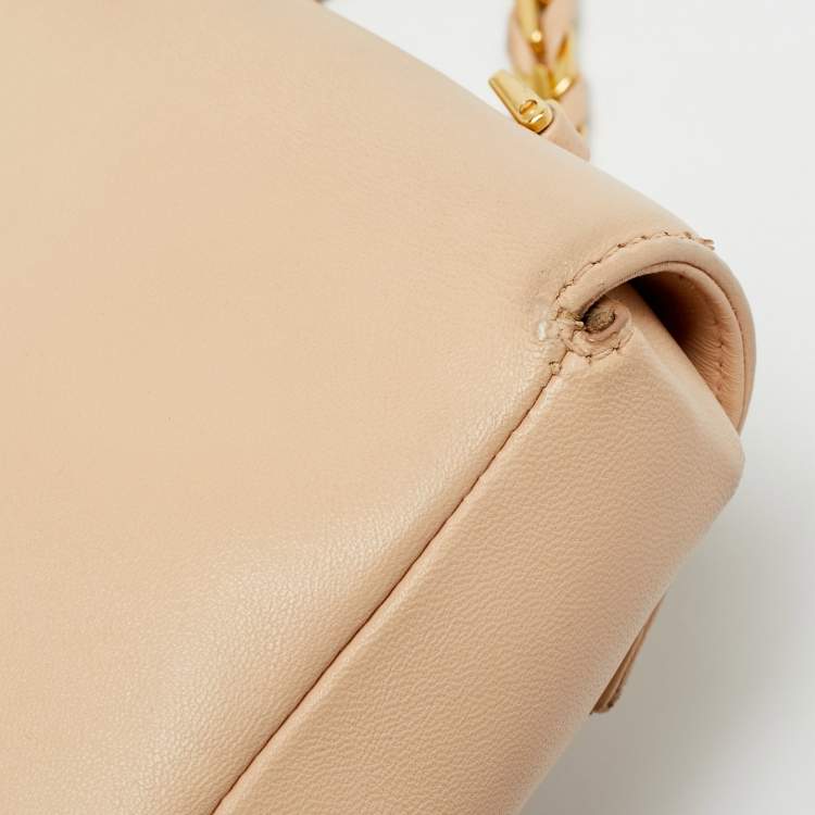 Pre Owned Fendi Be Baguette Mini Peach Leather Shoulder Bag