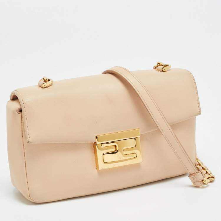Pre Owned Fendi Be Baguette Mini Peach Leather Shoulder Bag