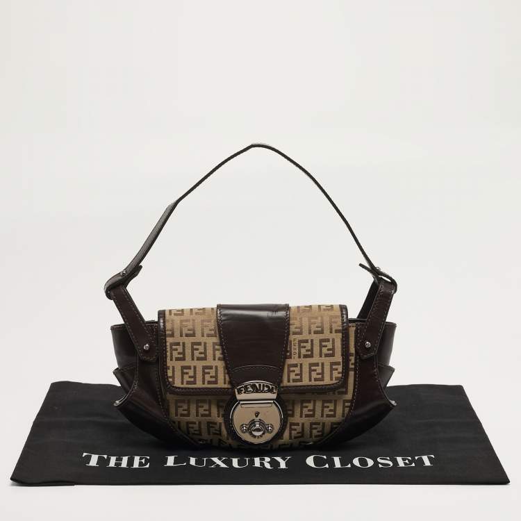 Pre Owned Fendi Compilation Baguette Brown/Beige Zucchino Canvas and Leather Bag