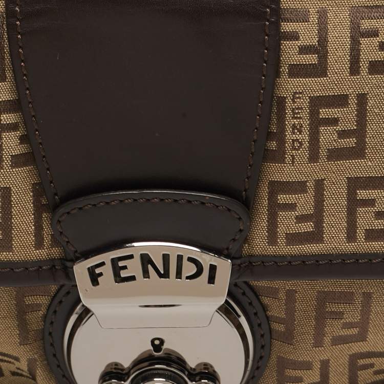 Pre Owned Fendi Compilation Baguette Brown/Beige Zucchino Canvas and Leather Bag