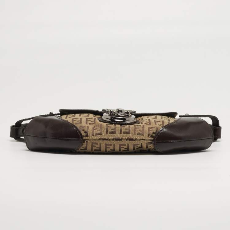 Pre Owned Fendi Compilation Baguette Brown/Beige Zucchino Canvas and Leather Bag