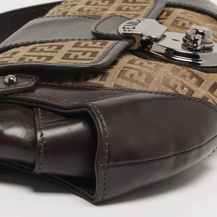 Pre Owned Fendi Compilation Baguette Brown/Beige Zucchino Canvas and Leather Bag
