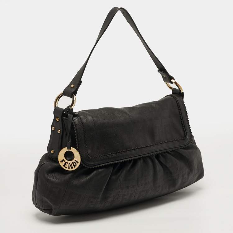 مملوكة مسبقًا Fendi Chef Choco Brown FF Perforated Leather Shoulder Bag