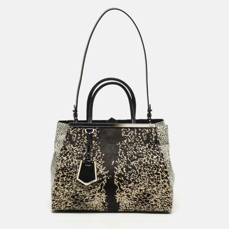 مملوكة مسبقًا Fendi 2Jours Medium Tricolor Printed Calf hair and patent Leather 2Jours Tote