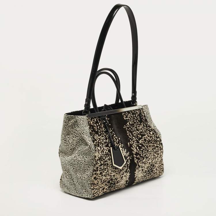 مملوكة مسبقًا Fendi 2Jours Medium Tricolor Printed Calf hair and patent Leather 2Jours Tote