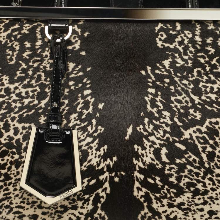 مملوكة مسبقًا Fendi 2Jours Medium Tricolor Printed Calf hair and patent Leather 2Jours Tote