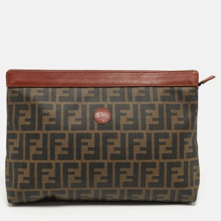 Pre Owned Fendi Tobacco/Brown Zucca Coated Canvas Zip Pouch