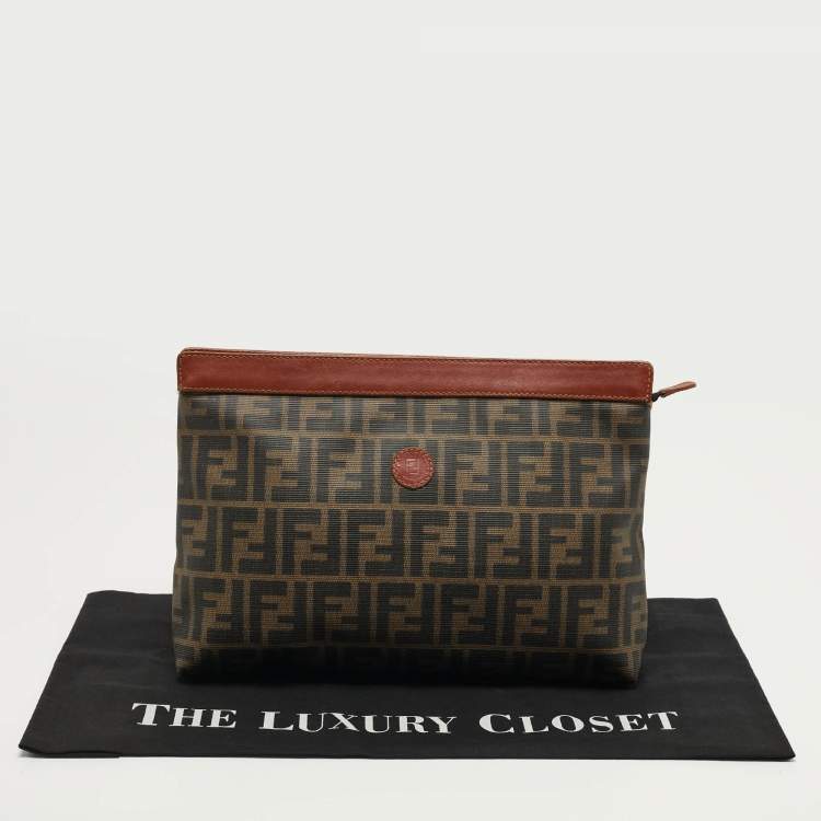 Pre Owned Fendi Tobacco/Brown Zucca Coated Canvas Zip Pouch