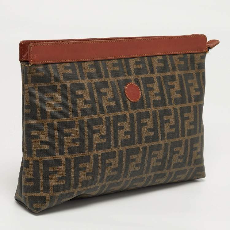 Pre Owned Fendi Tobacco/Brown Zucca Coated Canvas Zip Pouch