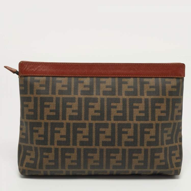 Pre Owned Fendi Tobacco/Brown Zucca Coated Canvas Zip Pouch
