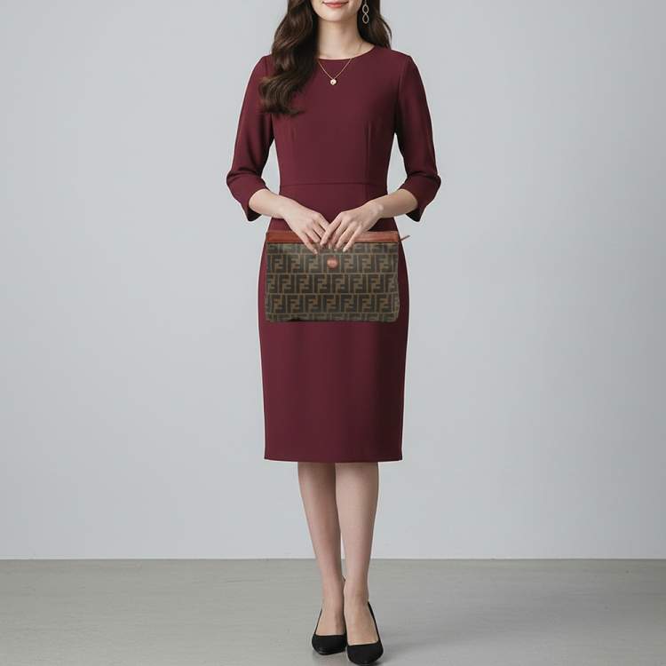 Pre Owned Fendi Tobacco/Brown Zucca Coated Canvas Zip Pouch