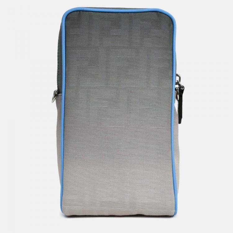 Pre Owned Fendi Grey Ombre Canvas Blue Trim Vertical Crossbody
