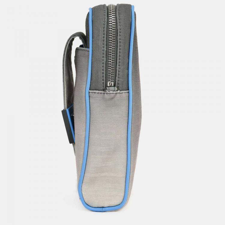 Pre Owned Fendi Grey Ombre Canvas Blue Trim Vertical Crossbody
