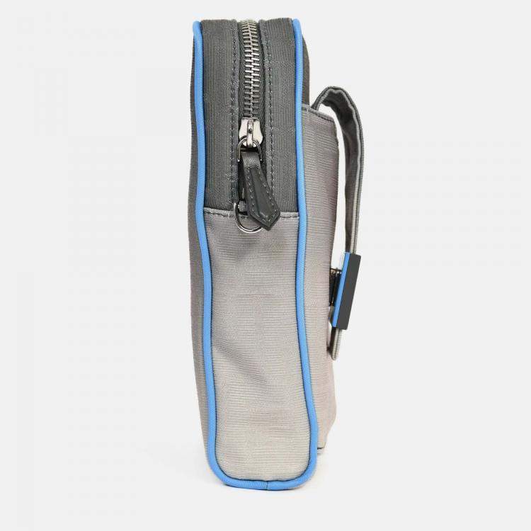 Pre Owned Fendi Grey Ombre Canvas Blue Trim Vertical Crossbody