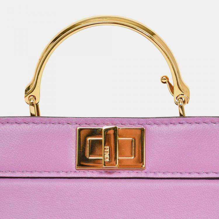 Pre Owned Fendi Purple Lamb Leather Nano Peekaboo Top Handle Bag with Strap