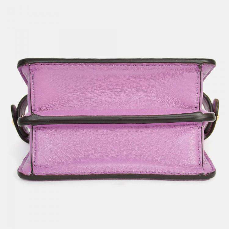 Pre Owned Fendi Purple Lamb Leather Nano Peekaboo Top Handle Bag with Strap