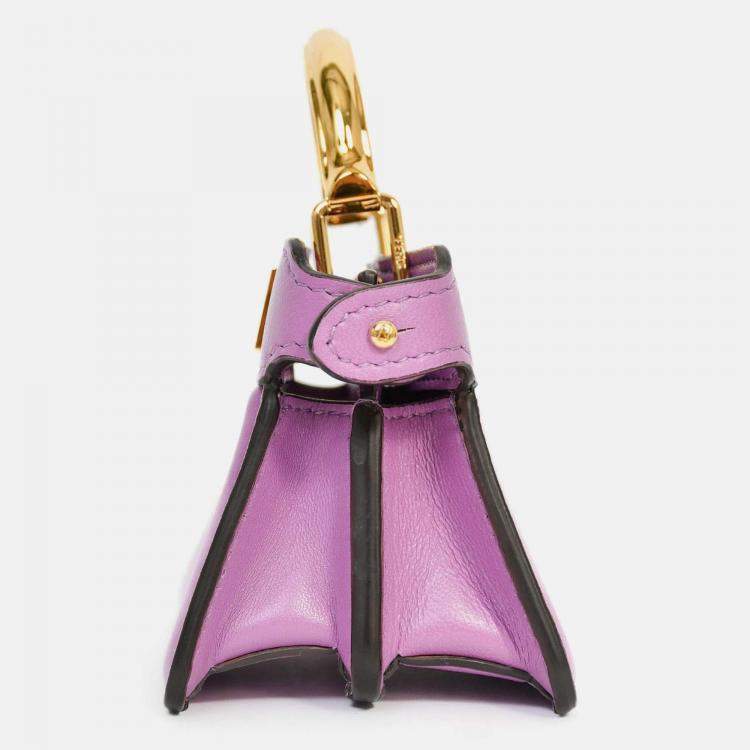 Pre Owned Fendi Purple Lamb Leather Nano Peekaboo Top Handle Bag with Strap