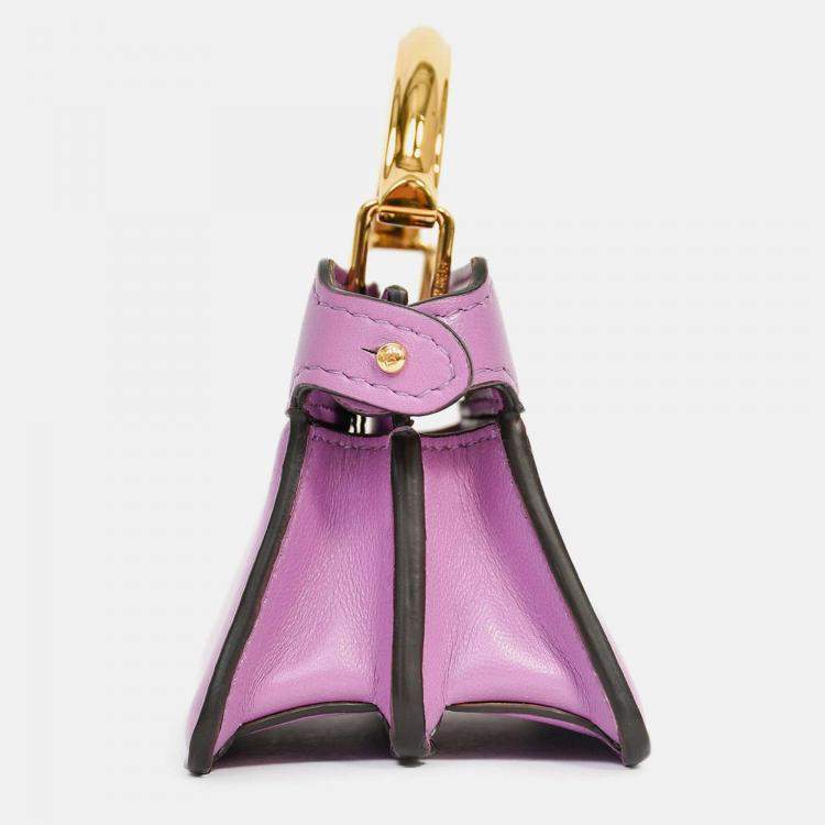 Pre Owned Fendi Purple Lamb Leather Nano Peekaboo Top Handle Bag with Strap