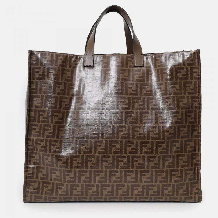Pre Owned Fendi Brown FF Monogram Large Tote Bag