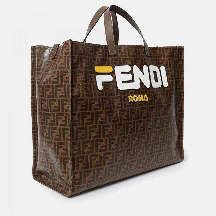 Pre Owned Fendi Brown FF Monogram Large Tote Bag