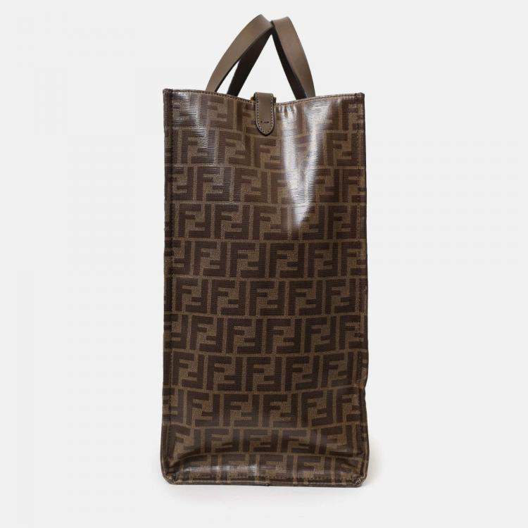 Pre Owned Fendi Brown FF Monogram Large Tote Bag