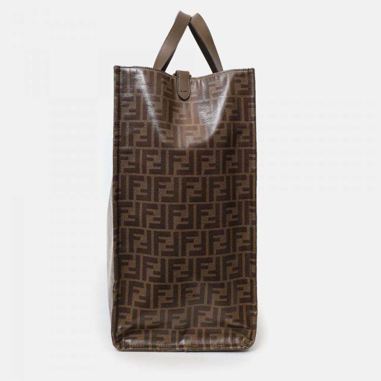 Pre Owned Fendi Brown FF Monogram Large Tote Bag