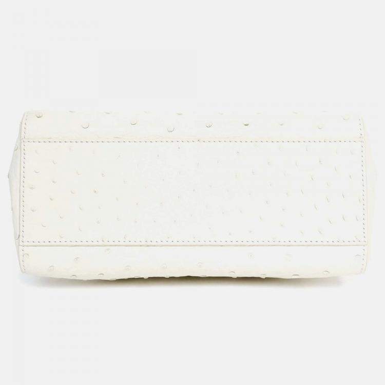 Pre Owned Fendi White Ostrich Leather Mini Peekaboo Bag with Strap