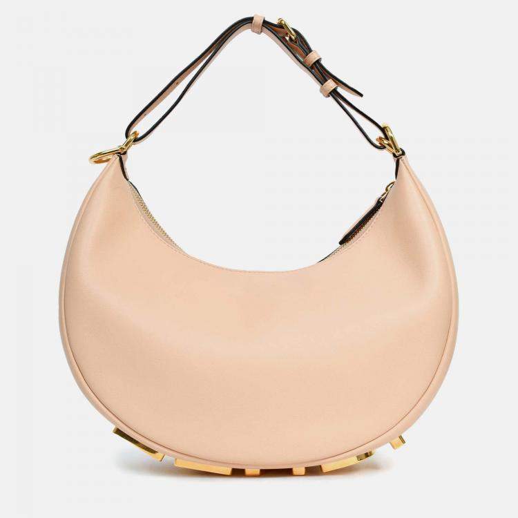 Pre Owned Fendi Peach Leather 'Fendigraphy' Shoulder Bag