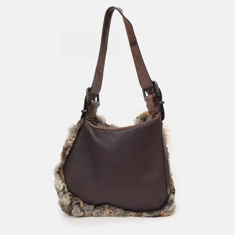 Pre Owned Fendi Brown/Grey Chinchilla Fur Oyster Shoulder Bag