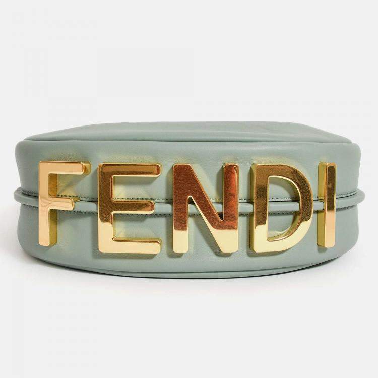 Pre Owned Fendi Blue Leather 'Fendigraphy' Shoulder Bag