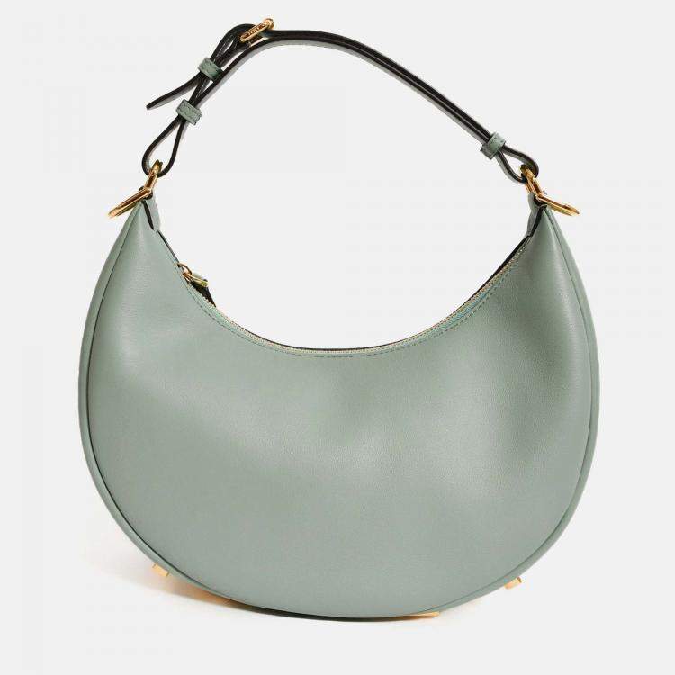 Pre Owned Fendi Blue Leather 'Fendigraphy' Shoulder Bag