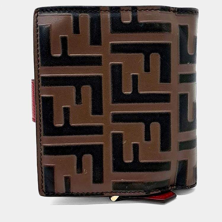 Pre Owned Fendi Brown Leather Half Wallet