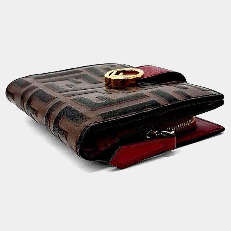 Pre Owned Fendi Brown Leather Half Wallet